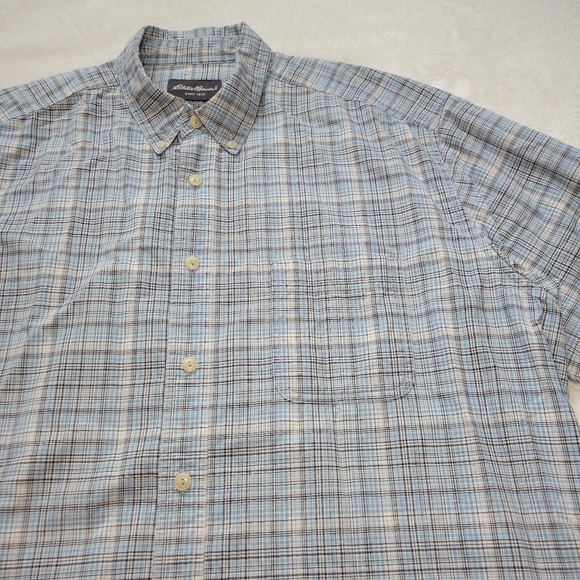 Eddie Bauer Shirt Mens XLT Lot Of 2 Button Up Plaid Blue Classic Fit Short Sleev - Picture 4 of 10